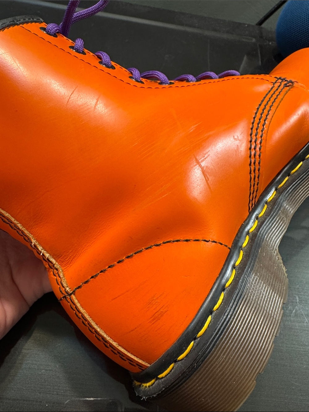 Dr. Martens Made in England Vintage Orange Leather Combat Boots Y2K rare 7.5UK - Picture 10 of 17